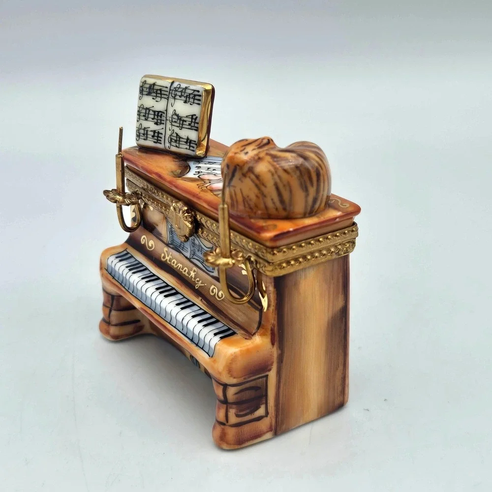 Vintage Limoges Trinket Box Piano Cat Candelabra Ballerina La Gloriette Painted